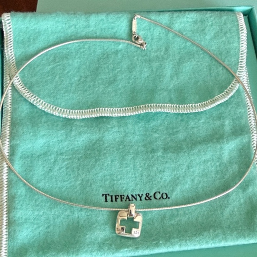 Tiffany & Co. Cross Cutout Pendant Omega Chain Necklace